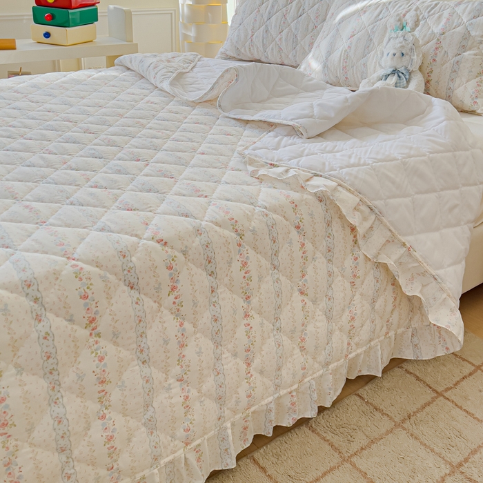 91家纺网 家纺一手货源 找家纺 U品汇 2025新品A类全棉夹棉床盖纯棉100%棉绗缝三件套炕垫褥子13372 G轻悠花梦