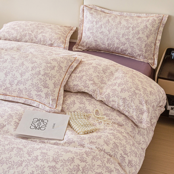 91家纺网 家纺一手货源 找家纺 金泰莱 2025新款全棉小清新人字纹四件套 罗兰之恋