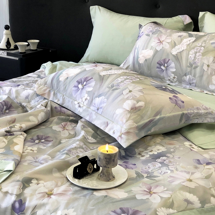 91家纺网 家纺一手货源 找家纺 立奥被业 2025新款雪纺纱夏被超柔数码印花夏被雪纺夏凉被 山与秋-浅绿