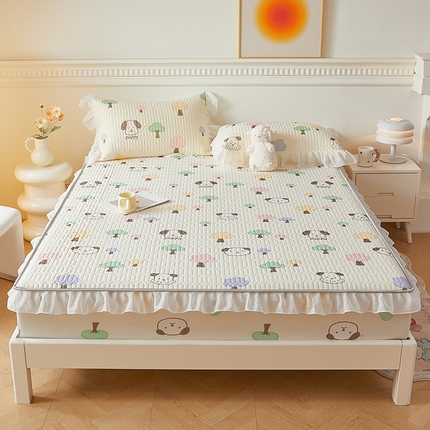 91家纺网 家纺一手货源 找家纺 （总）伊人坊 2025新款A类凉感丝乳胶床笠凉席三件套-花边款