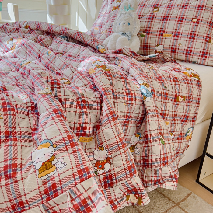 91家纺网 家纺一手货源 找家纺 U品汇 2025新品A类全棉夹棉床盖纯棉100%棉绗缝三件套炕垫褥子13372 G猫咪酱-红