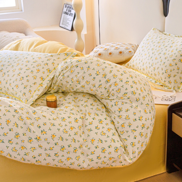 91家纺网 家纺一手货源 找家纺 金泰莱 2025新款全棉小清新人字纹四件套 春日碎花