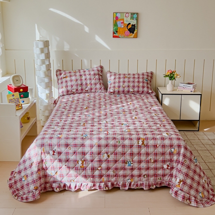 U品汇 2025新品A类全棉夹棉床盖纯棉100%棉绗缝三件套炕垫褥子13372 G猫咪酱-红