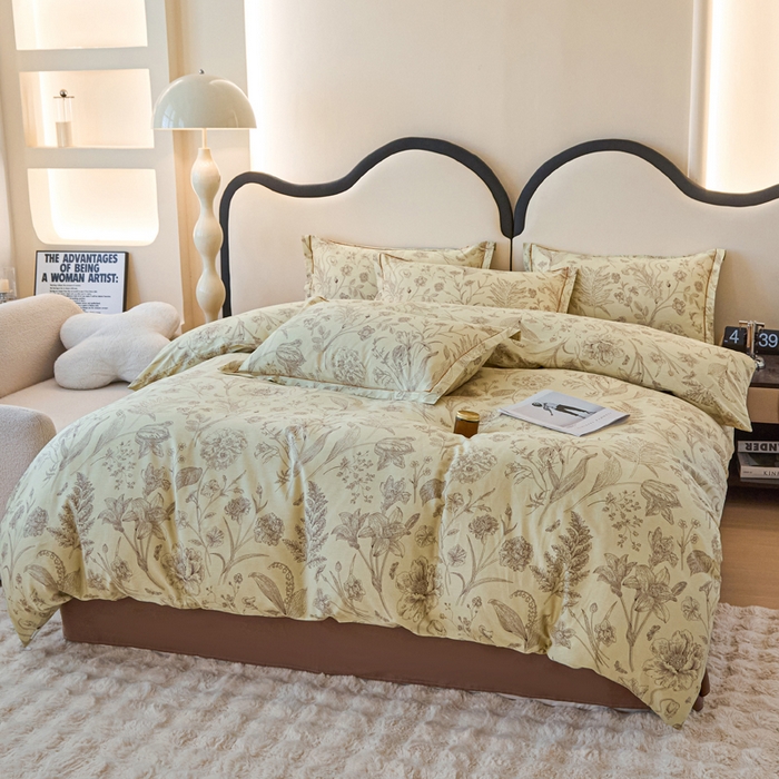 91家纺网 家纺一手货源 找家纺 棉乐町家居 2025新款全棉小清新人字纹四件套 秋日落叶