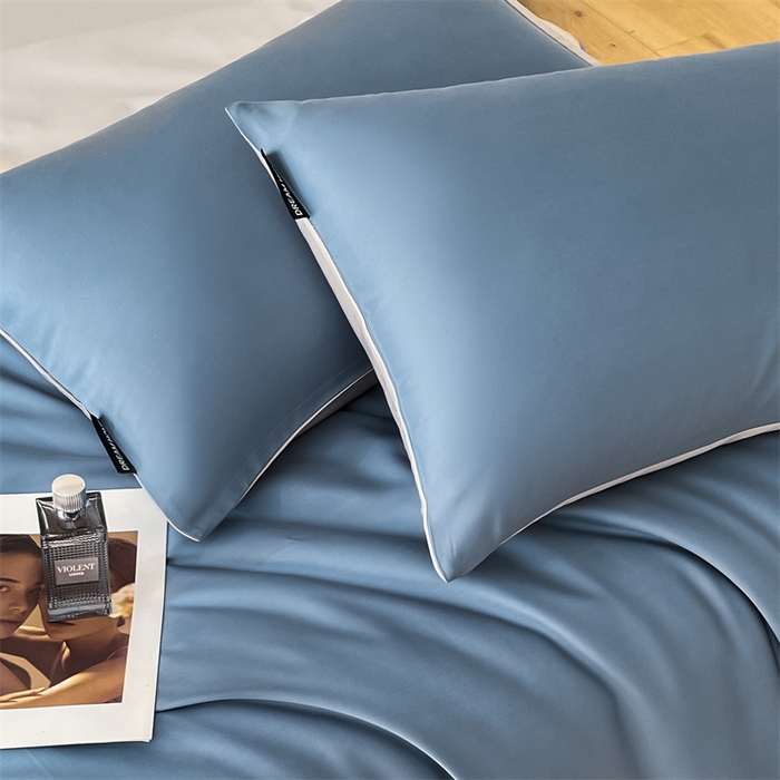 91家纺网 家纺一手货源 找家纺 笙意家纺 2025新款水洗真丝简约时尚四件套-简爱系列 简爱-宾利蓝+山灰