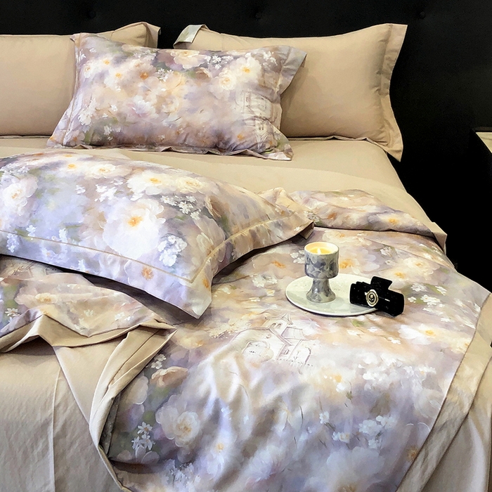 91家纺网 家纺一手货源 找家纺 立奥被业 2025新款雪纺纱夏被超柔数码印花夏被雪纺夏凉被 复古花海-浅紫