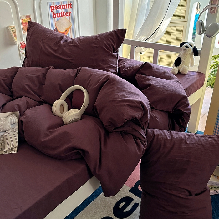 91家纺网 家纺一手货源 找家纺 阿曼达 2025新款纯色水洗m学生床单人四件套 纯色-幻紫