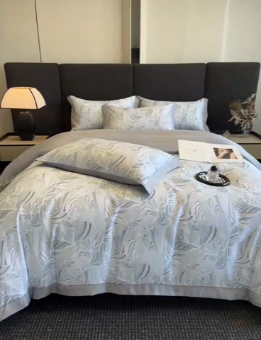 91家纺网 家纺一手货源 找家纺 金阳光 2025新款数码印花水洗冰丝四件套 知夏-高级灰