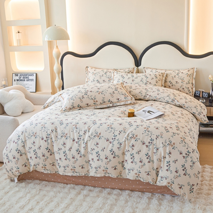 91家纺网 家纺一手货源 找家纺 首爱家纺 2025新款全棉四件套小清新人字纹四件套纯棉四件套 法式浪漫