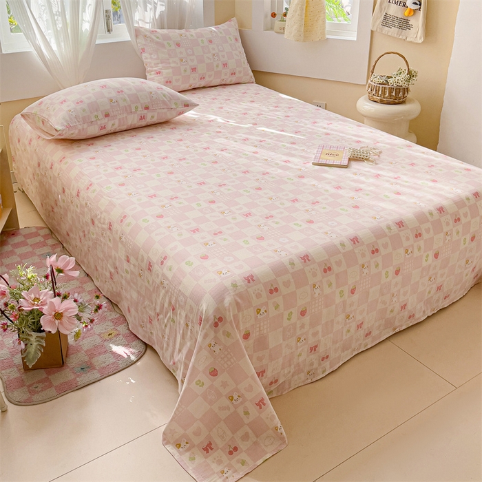 91家纺网 家纺一手货源 找家纺 名兮-2025新款全棉双层纱床单 双层纱-格子喵