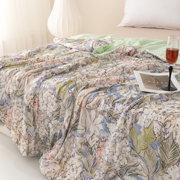 91家纺网 家纺一手货源 找家纺 （总）睡棉坊 2025新款数码印花凉感丝水墨画系列夏被-场景二