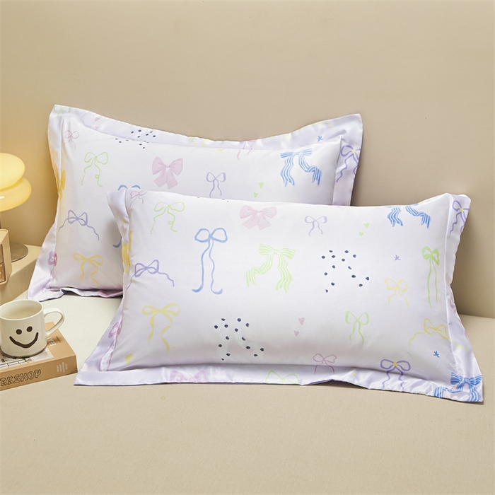 91家纺网 家纺一手货源 找家纺 笙意家纺 2025新款水洗真丝数码印花卡通枕套 蝴蝶结