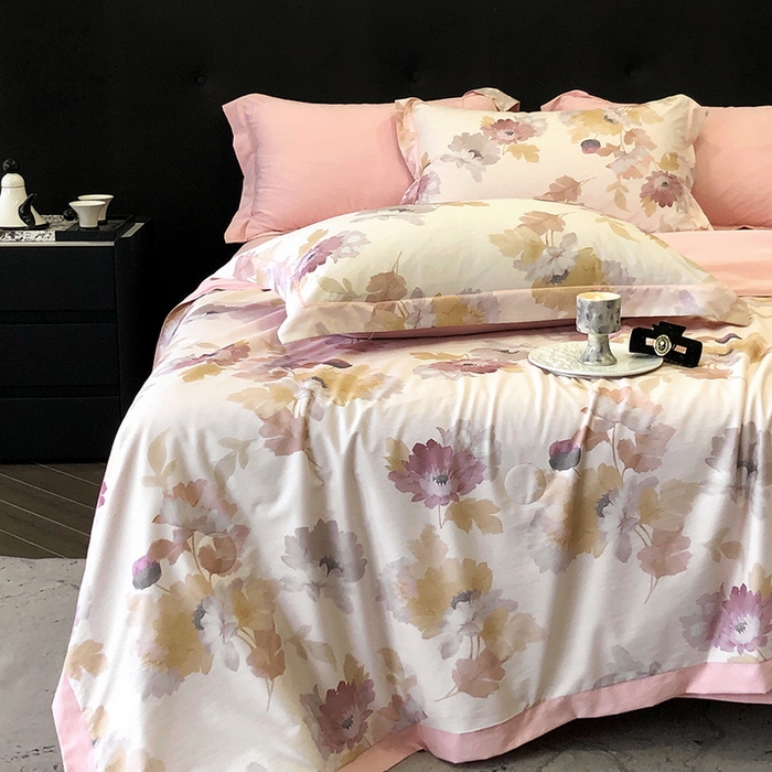 91家纺网 家纺一手货源 找家纺 立奥被业 2025新款雪纺纱夏被超柔数码印花夏被雪纺夏凉被 春风里-水粉