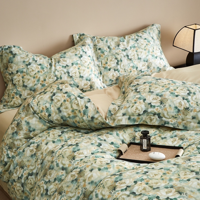 91家纺网 家纺一手货源 找家纺 顾家家居 2025新款莱塞尔兰精天丝印花四件套 青梧