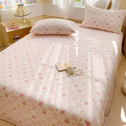 名兮-2025新款全棉双层纱床单 双层纱-格子喵