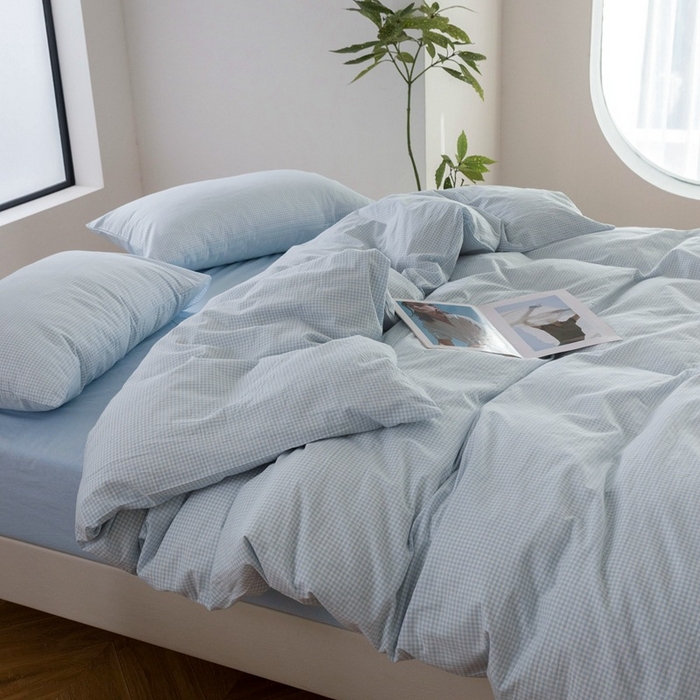 91家纺网 家纺一手货源 找家纺 （总）良品汇馆 日式无印纯棉水洗棉四件套良品细格纹套件简约床上用品格子全棉