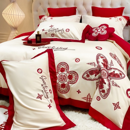 91家纺网 家纺一手货源 找家纺 （总）千禧家纺 2025新款双面长绒棉轻奢工艺款刺绣婚庆套件（贵妃枕非图上所展示款）