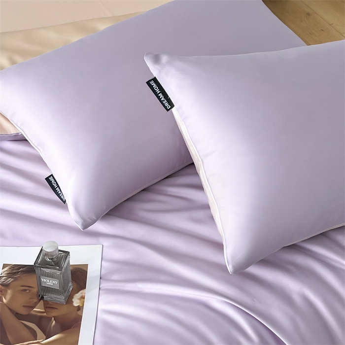 91家纺网 家纺一手货源 找家纺 笙意家纺 2025新款水洗真丝简约时尚四件套-简爱系列 简爱-星黛紫+梧桐杏