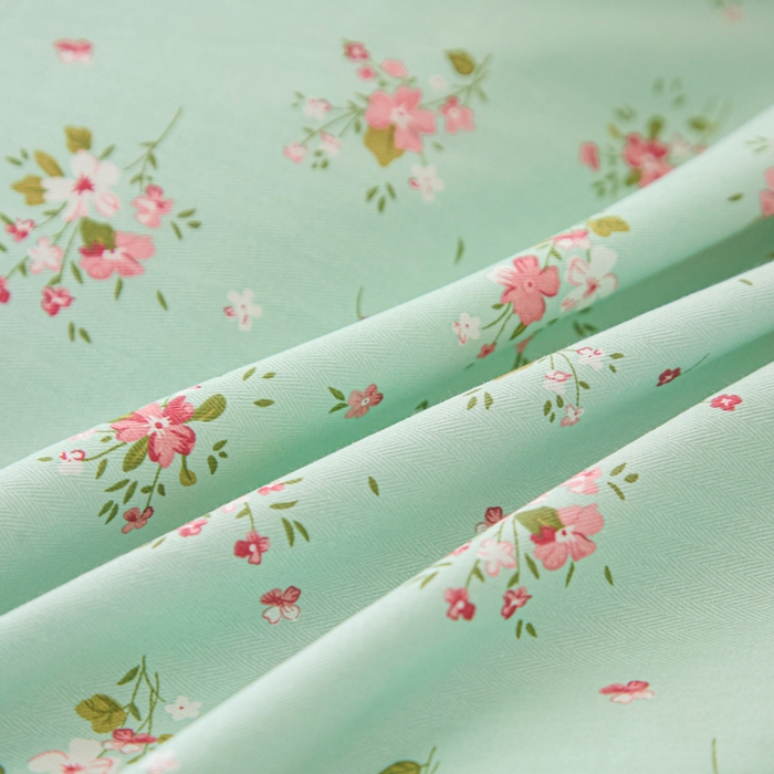 91家纺网 家纺一手货源 找家纺 首爱家纺 2025新款全棉四件套小清新人字纹四件套纯棉四件套 清新薄荷