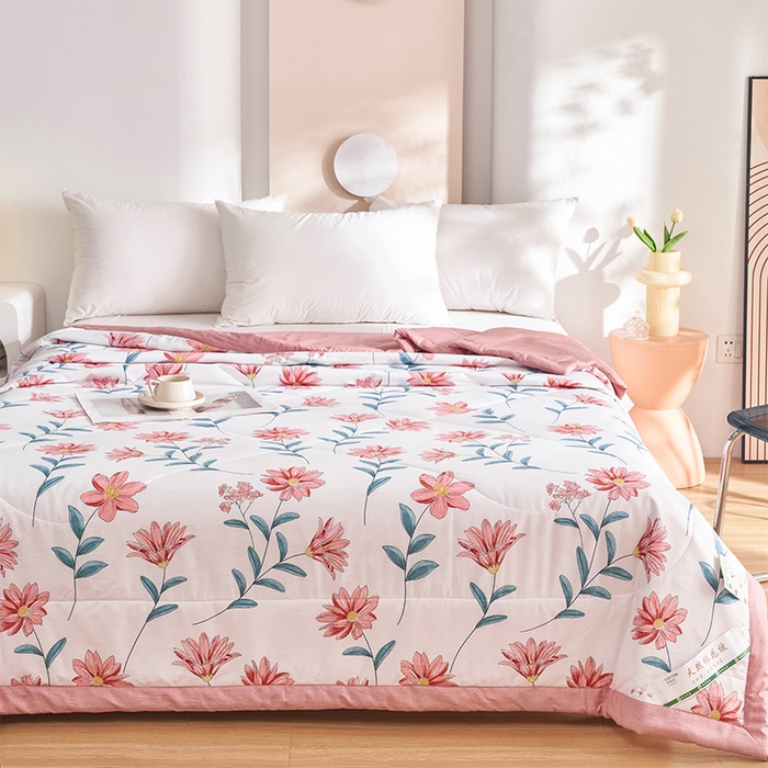 91家纺网 家纺一手货源 找家纺 羽梦家纺 2025新款新疆棉花全棉夏凉被被子被芯 梦田粉