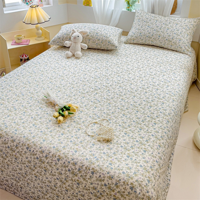 91家纺网 家纺一手货源 找家纺 名兮-2025新款全棉双层纱床单 双层纱-粉黛蓝