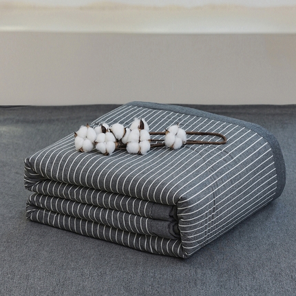 柠萌家居 2025新款全棉色织水洗棉棉花夏被四件套里外全棉 夏凉被被子被芯 中条纹深灰