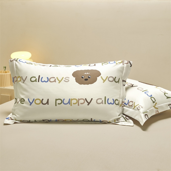 91家纺网 家纺一手货源 找家纺 笙意家纺 2025新款水洗真丝数码印花卡通枕套 泰迪狗