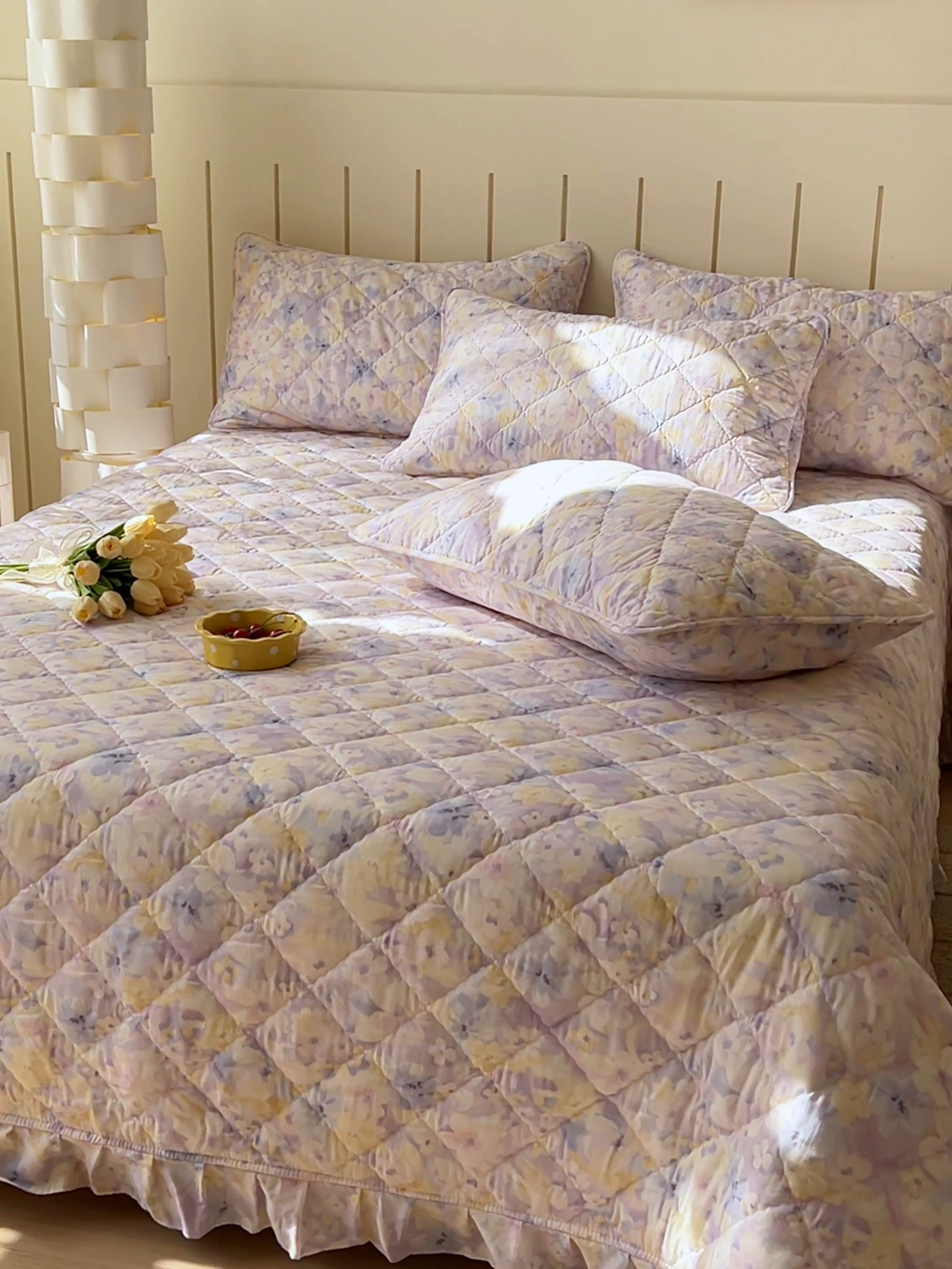 91家纺网 家纺一手货源 找家纺 U品汇 2025新品A类全棉夹棉床盖纯棉100%棉绗缝三件套炕垫褥子13372 G香颂蝶舞