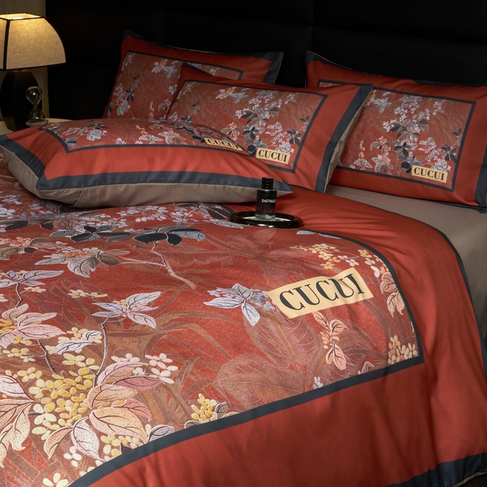 91家纺网 家纺一手货源 找家纺 花沐 2025新款轻奢潮牌亲肤棉纯棉四件套 红古花