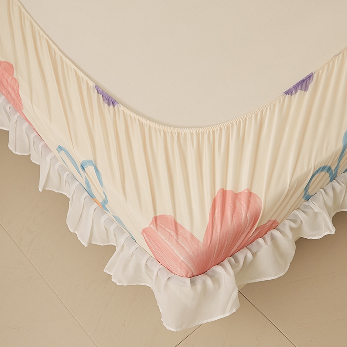 91家纺网 家纺一手货源 找家纺 伊人坊 2025新款A类凉感丝乳胶床笠凉席三件套-花边款 花边-缤纷花季