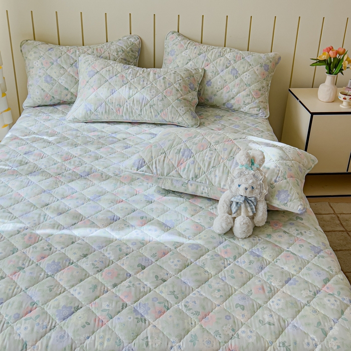 91家纺网 家纺一手货源 找家纺 U品汇 2025新品A类全棉夹棉床盖纯棉100%棉绗缝三件套炕垫褥子13372 G向云端-绿