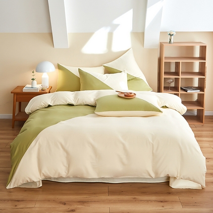 慕希2025新款40S全棉喷气13372简约三角拼四件套 简约-苹果绿