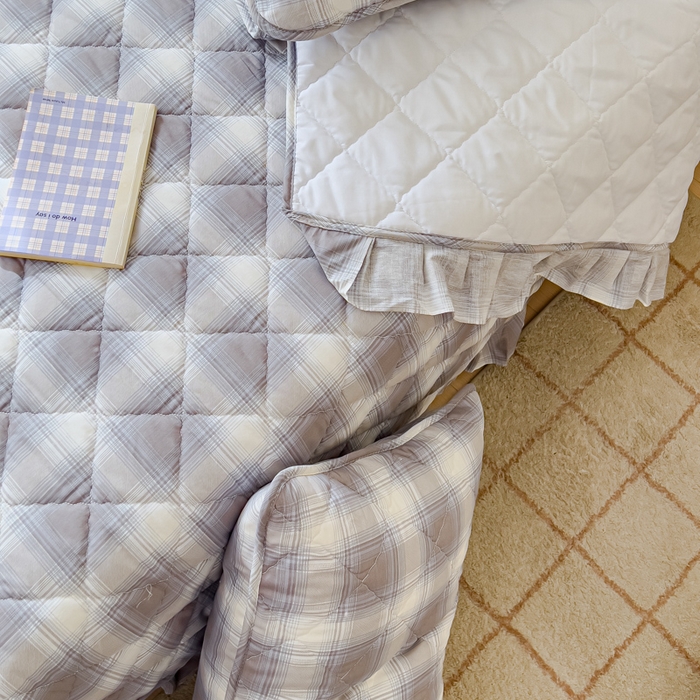 91家纺网 家纺一手货源 找家纺 U品汇 2025新品A类全棉夹棉床盖纯棉100%棉绗缝三件套炕垫褥子13372 G摩卡条纹蓝