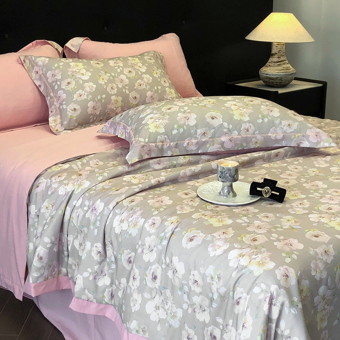 91家纺网 家纺一手货源 找家纺 立奥被业 2025新款雪纺纱夏被超柔数码印花夏被雪纺夏凉被 杏芙里-水粉