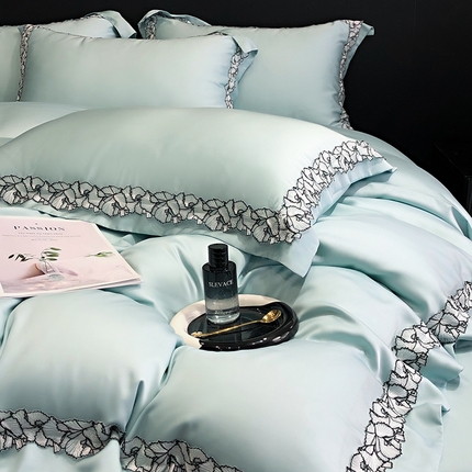时亿家居 2025新款60支天丝绣花四件套-梦怡系列 梦怡 蓝