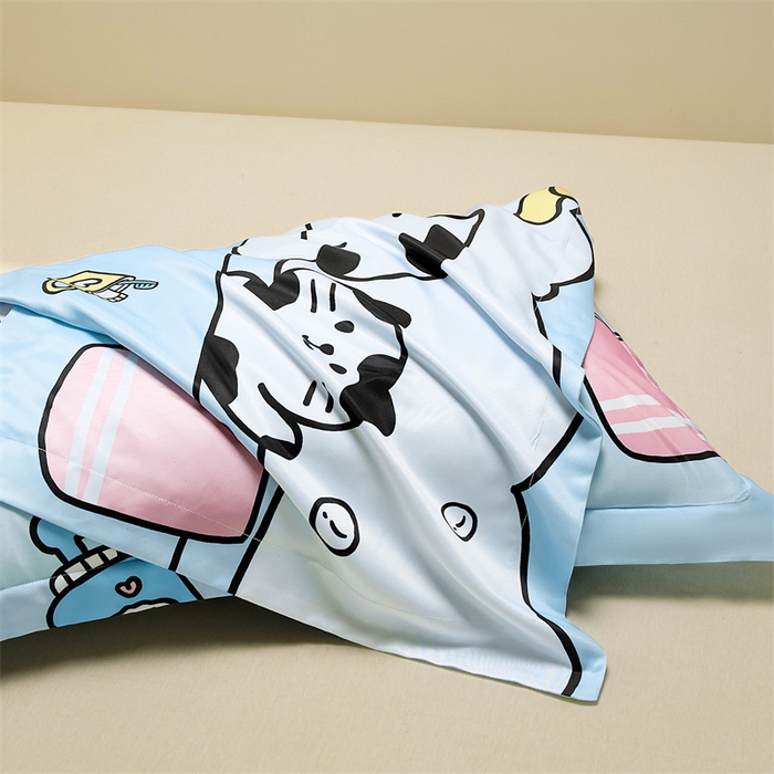 91家纺网 家纺一手货源 找家纺 笙意家纺 2025新款水洗真丝数码印花卡通枕套 萌宠猫狗