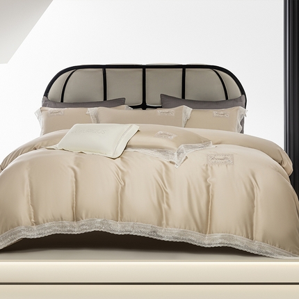 诗黛尔 2025新款春夏100%莱赛尔蕾丝绣花四件套-朵芮雅系列 朵芮雅-菘茶色