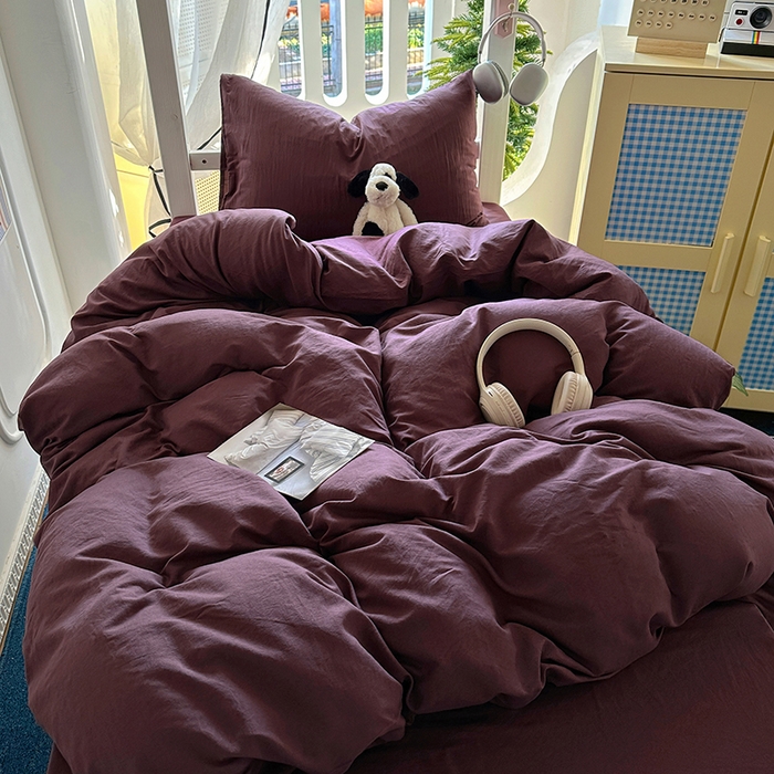 91家纺网 家纺一手货源 找家纺 阿曼达 2025新款纯色水洗m学生床单人四件套 纯色-幻紫