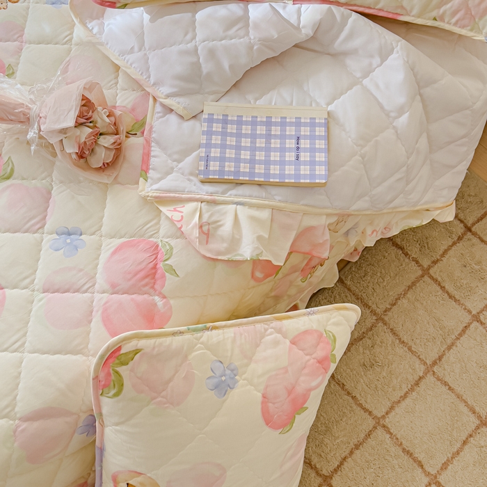 91家纺网 家纺一手货源 找家纺 U品汇 2025新品A类全棉夹棉床盖纯棉100%棉绗缝三件套炕垫褥子13372 G蜜桃松鼠