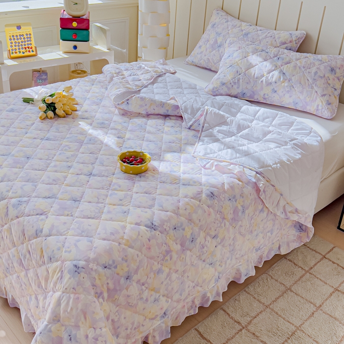 91家纺网 家纺一手货源 找家纺 U品汇 2025新品A类全棉夹棉床盖纯棉100%棉绗缝三件套炕垫褥子13372 G香颂蝶舞