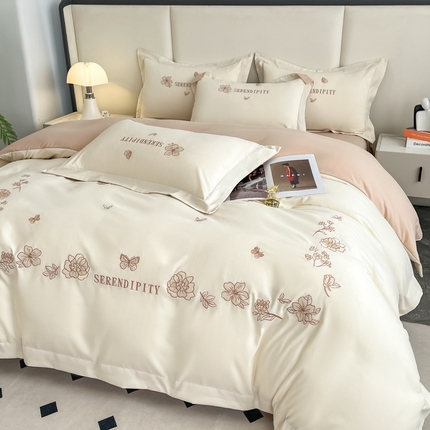 91家纺网 家纺一手货源 找家纺 青柚 2025新款亲肤棉刺绣四件套-秘密花园 秘密花园-香槟