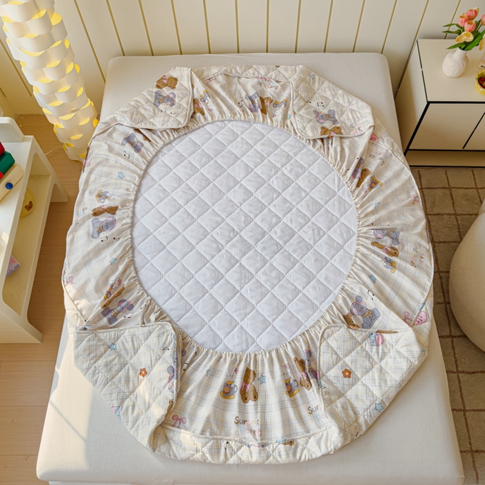 91家纺网 家纺一手货源 找家纺 U品汇 2025新款A类全棉夹棉防水床笠床罩单件隔尿透气床垫加厚防尘可水洗保护套 童谣