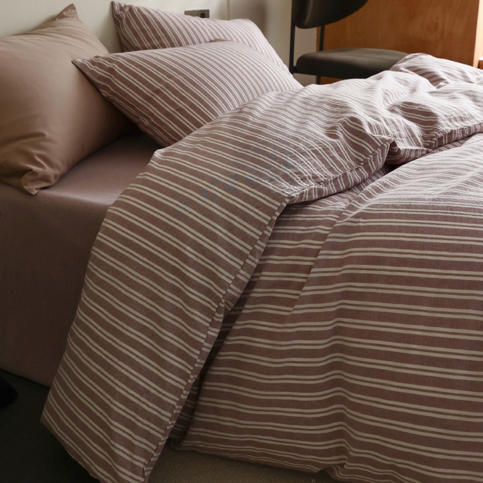 91家纺网 家纺一手货源 找家纺 （总）良品汇馆 日式无印水洗棉四件套良品条纹纯棉床品套件条子全棉宽窄条件套