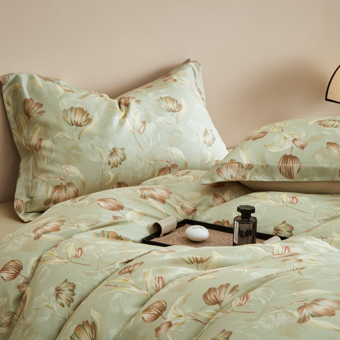 91家纺网 家纺一手货源 找家纺 顾家家居 2025新款莱塞尔兰精天丝印花四件套 媞雅