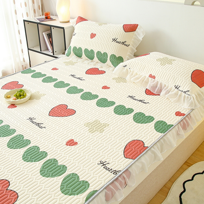 91家纺网 家纺一手货源 找家纺 伊人坊 2025新款A类凉感丝乳胶床笠凉席三件套-花边款 花边-彩色心情