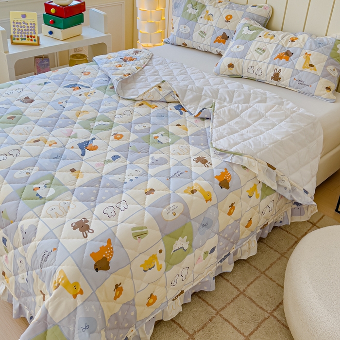 91家纺网 家纺一手货源 找家纺 U品汇 2025新品A类全棉夹棉床盖纯棉100%棉绗缝三件套炕垫褥子13372 G蜡笔画