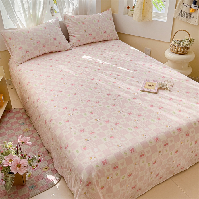 91家纺网 家纺一手货源 找家纺 名兮-2025新款全棉双层纱床单 双层纱-格子喵