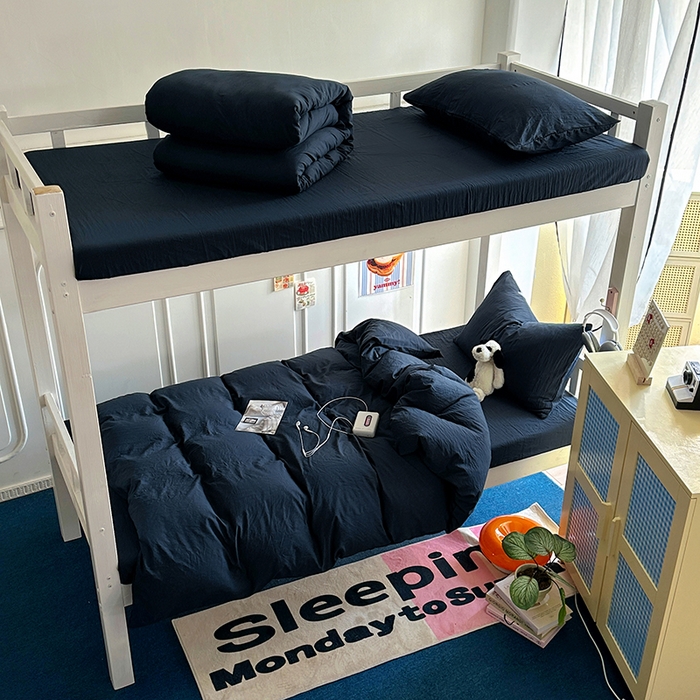 91家纺网 家纺一手货源 找家纺 阿曼达 2025新款纯色水洗m学生床单人四件套 纯色-藏青