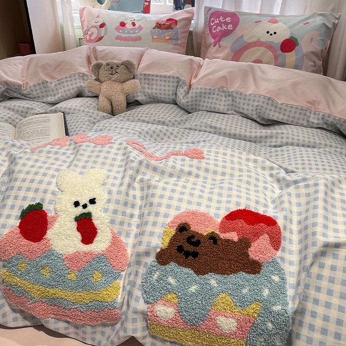 91家纺网 家纺一手货源 找家纺 蓝邻2025年新款全棉纯棉40s毛巾绣四件套 糕糕在上