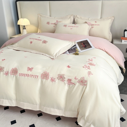 91家纺网 家纺一手货源 找家纺 （总）青柚 2025新款亲肤棉刺绣四件套-秘密花园